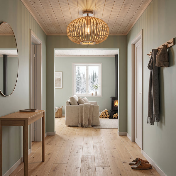 Hengelampe Ålesund, naturlig, bambus, oval Ø 45 cm, E27