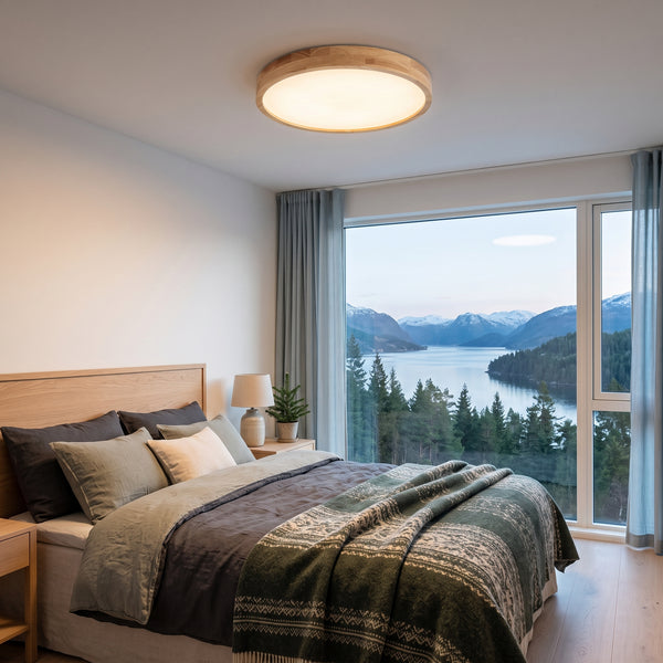LED plafond Bjørk, naturlig, tre/jern, Ø 30/40 cm