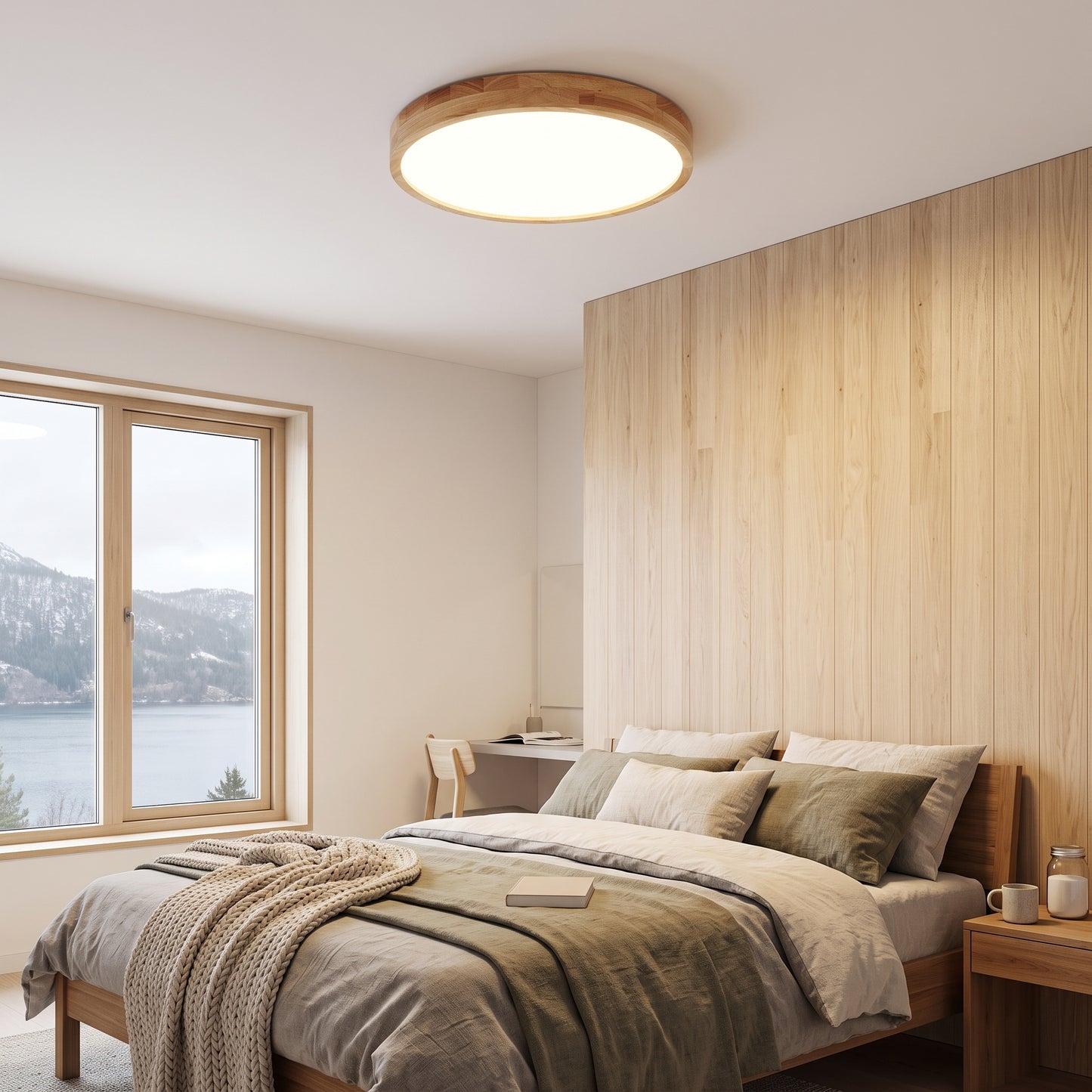 LED plafond Bjørk, naturlig, tre/jern, Ø 30/40 cm
