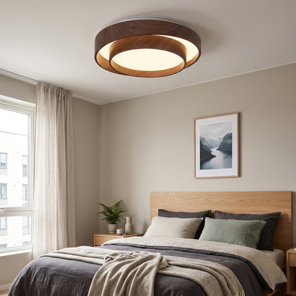 LED plafond Hardanger, valnøtt, aluminium, Ø 40/50 cm