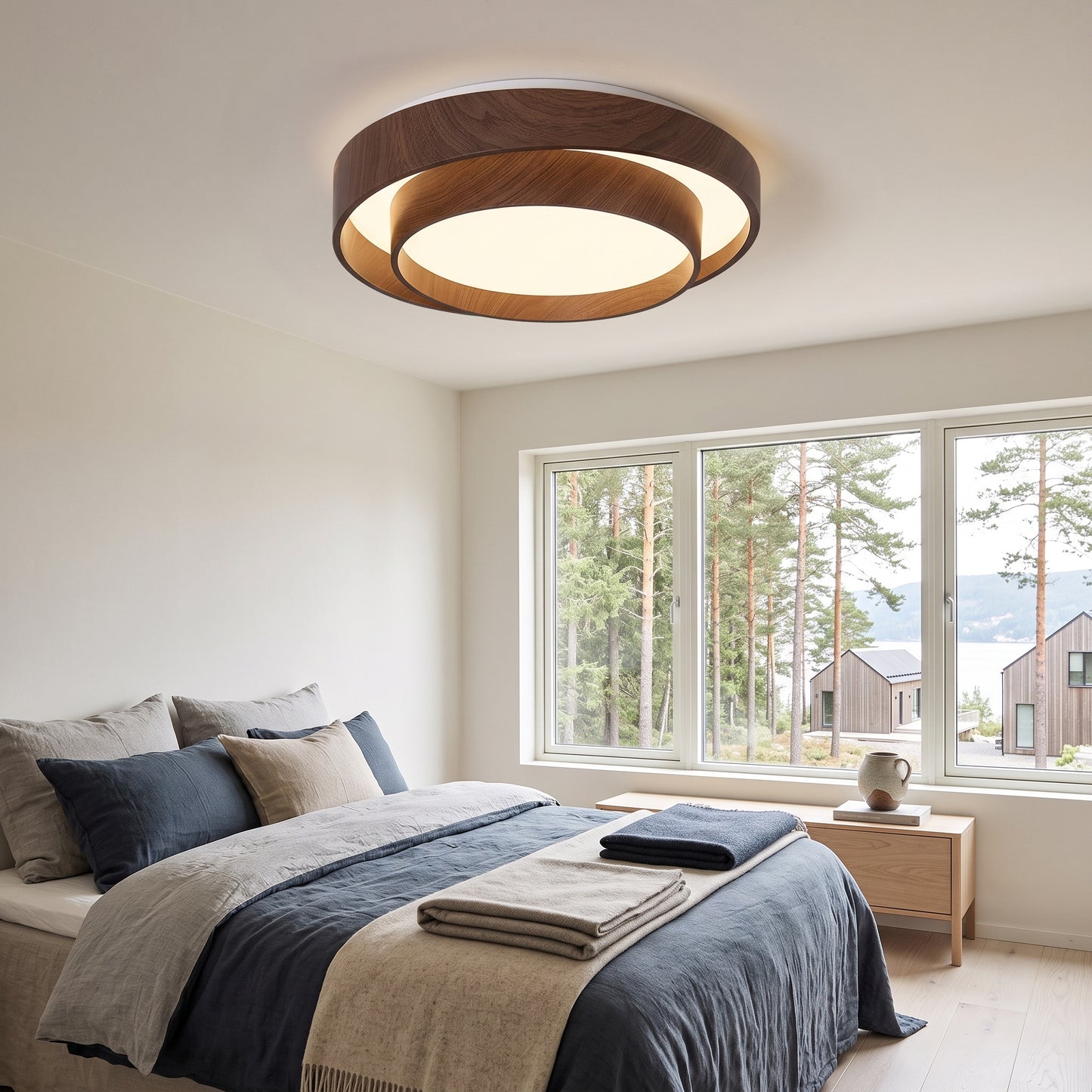 LED plafond Hardanger, valnøtt, aluminium, Ø 40/50 cm