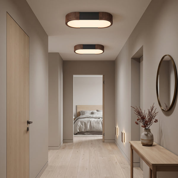 LED plafond Skog, valnøtt/hvit, jern, 30x14 cm