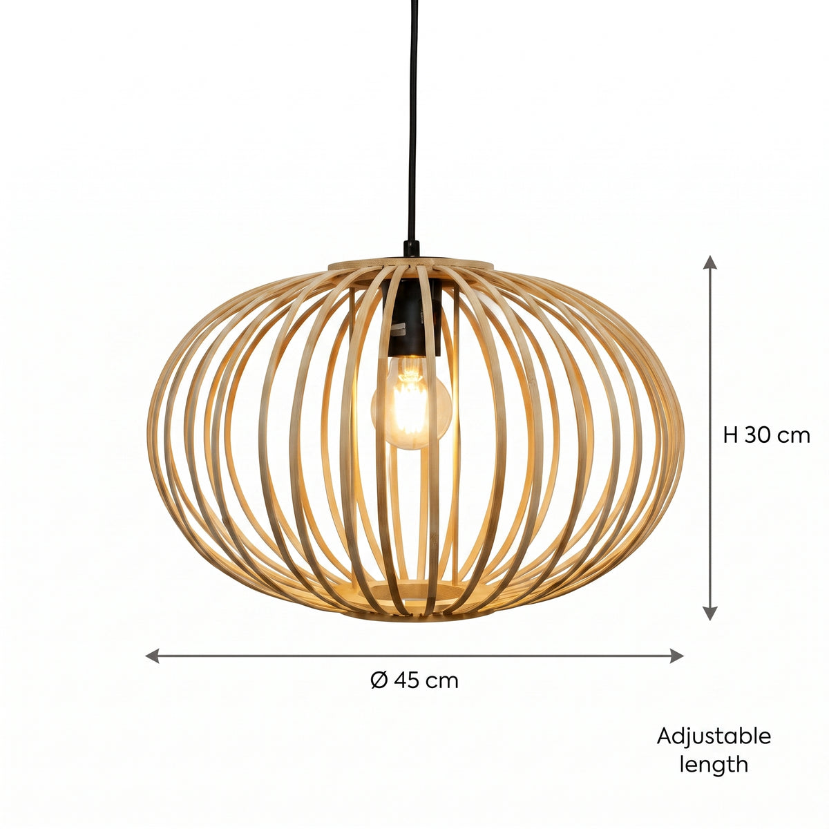 Hengelampe Ålesund, naturlig, bambus, oval Ø 45 cm, E27