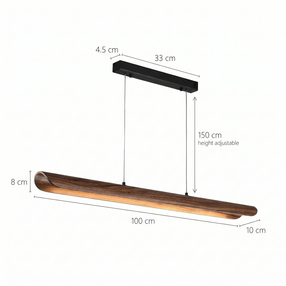 LED hengelampe Fjorden, naturlig, massivt tre, lengde 100 cm