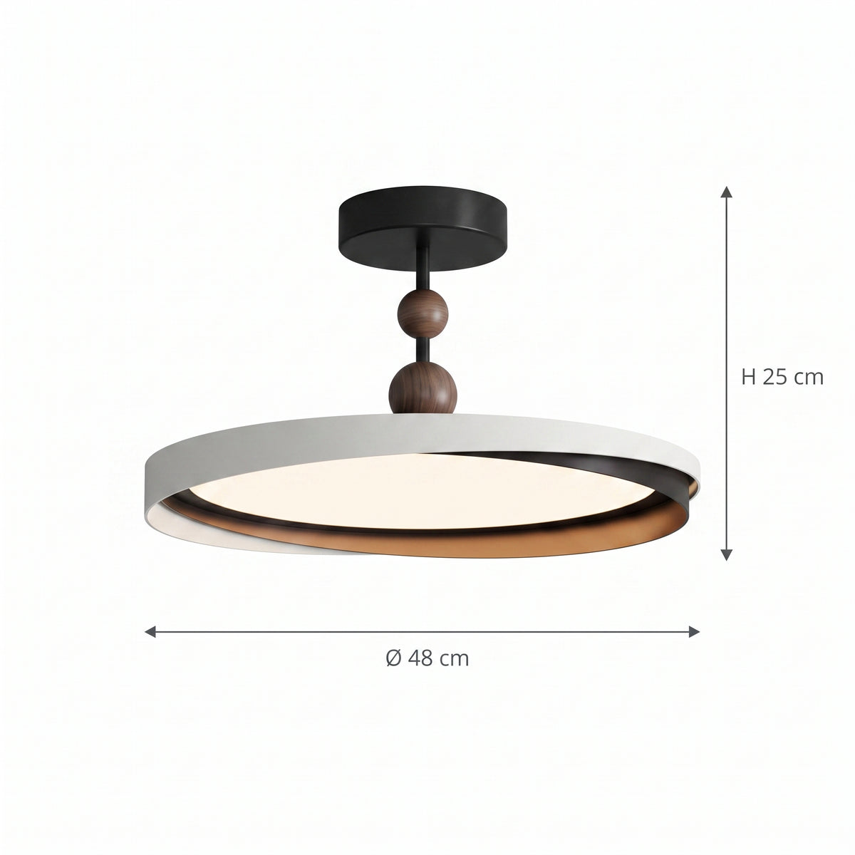 LED hengelampe Solnedgang, valnøttfarge, aluminium, dimbar, Ø 48 cm