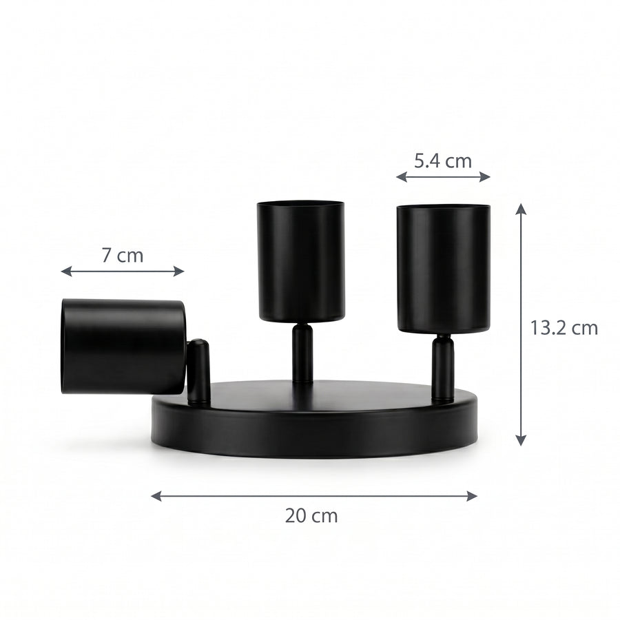 Dimensjoner Takspot Bodø, sort, aluminium, rund, 3 spotlights, GU10, Ø 30 cm