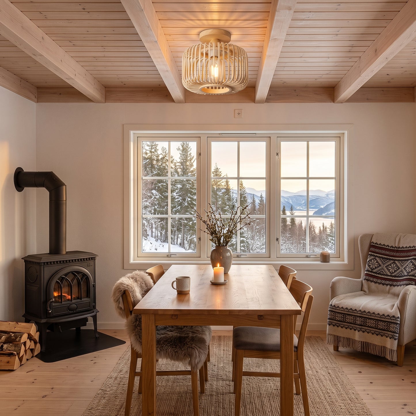 Hengelampe Flåm, naturlig, bambus, Ø 18 cm, E27