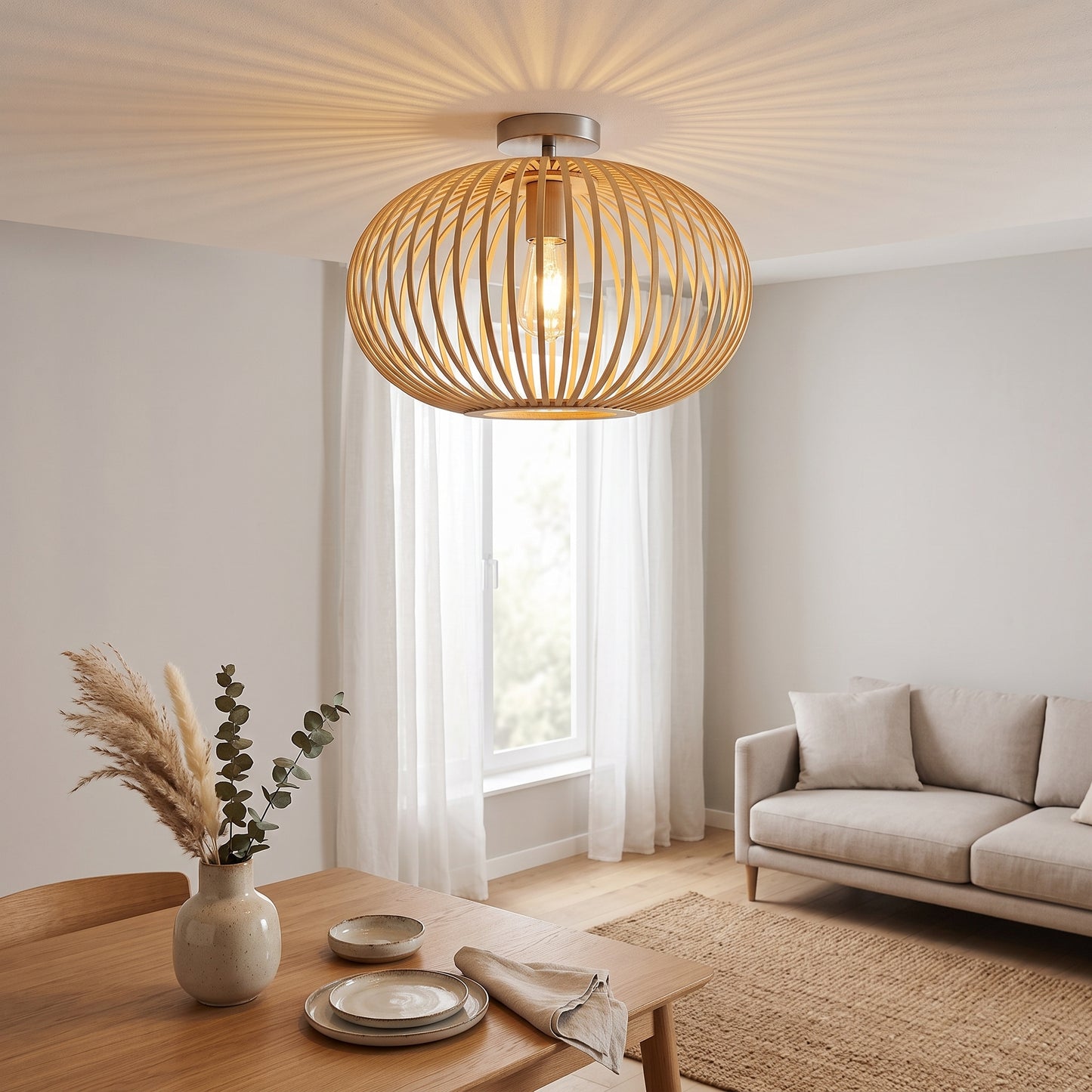 Hengelampe Ålesund, naturlig, bambus, oval Ø 45 cm, E27
