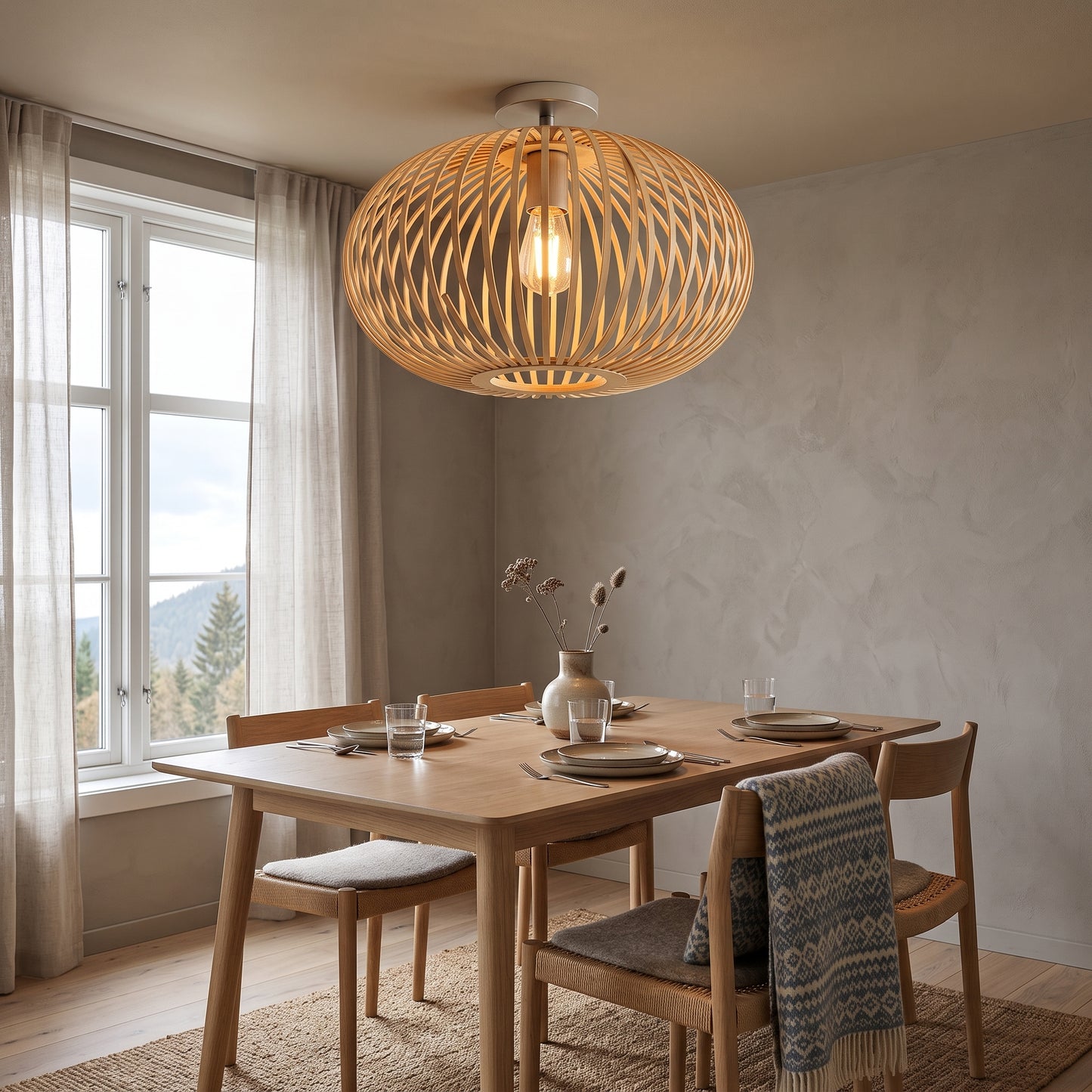 Hengelampe Ålesund, naturlig, bambus, oval Ø 45 cm, E27