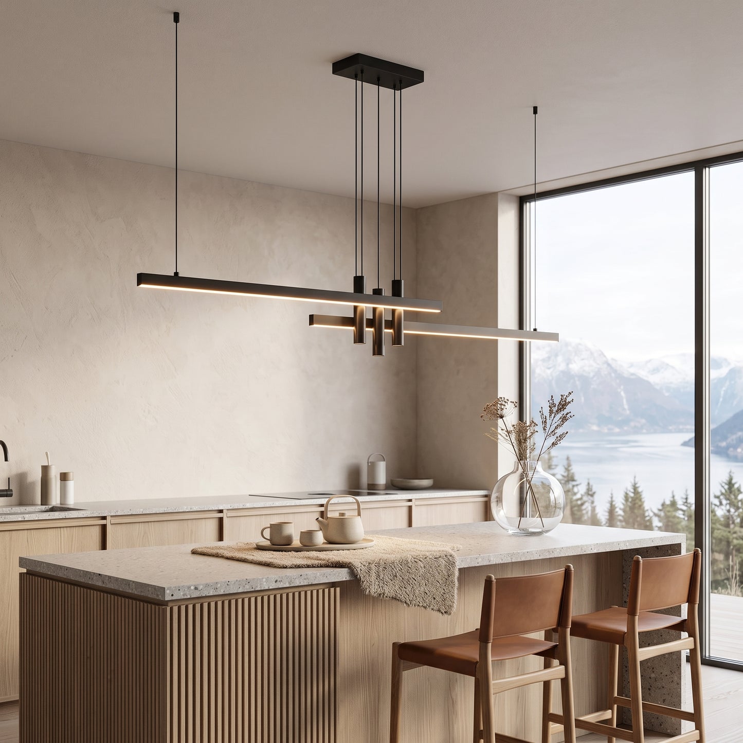 LED hengelampe Bergen, sort, metall, dimbar, lengde 120 cm