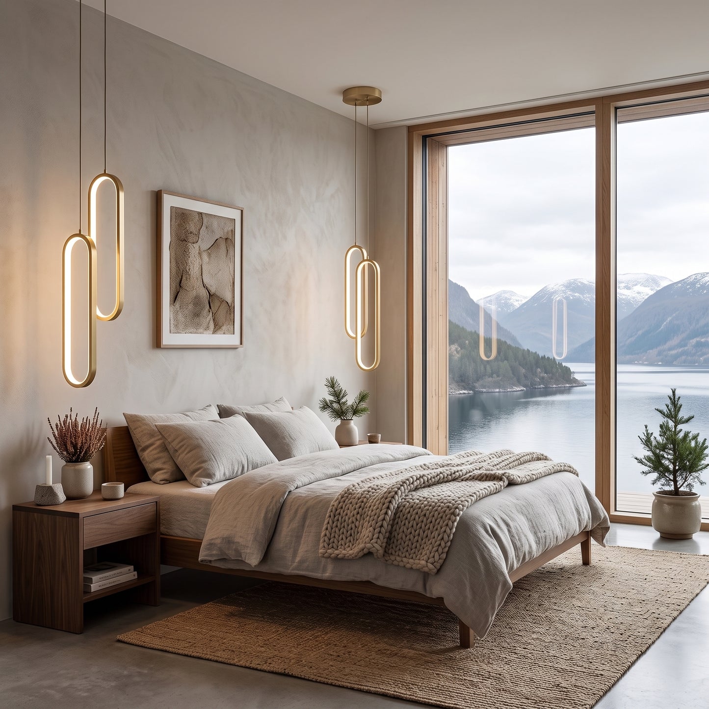 LED hengelampe Lofoten, gull, jern, 2 lyskilder, Justerbar høyde