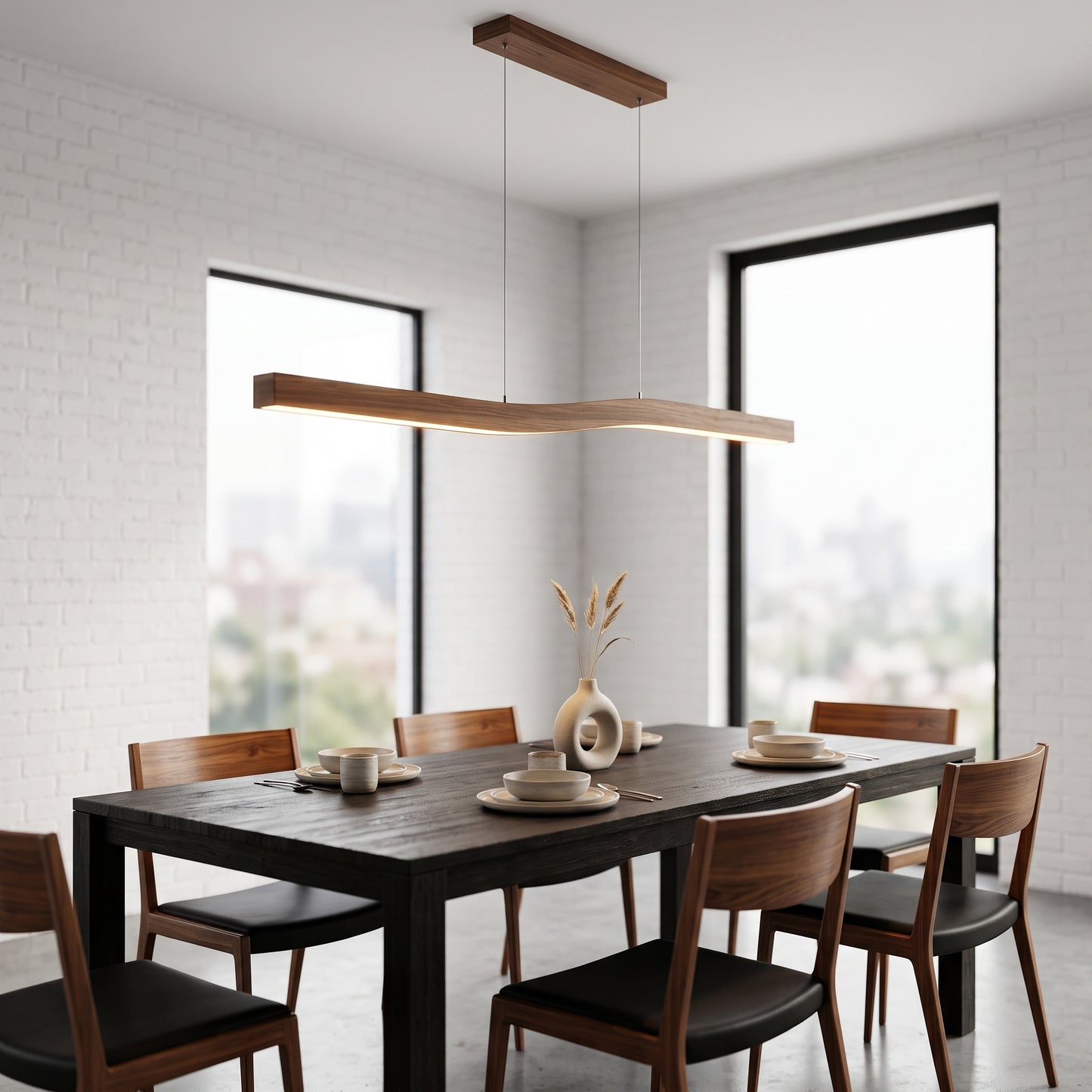 LED hengelampe Tromsø, sort, jern, lengde 120 cm