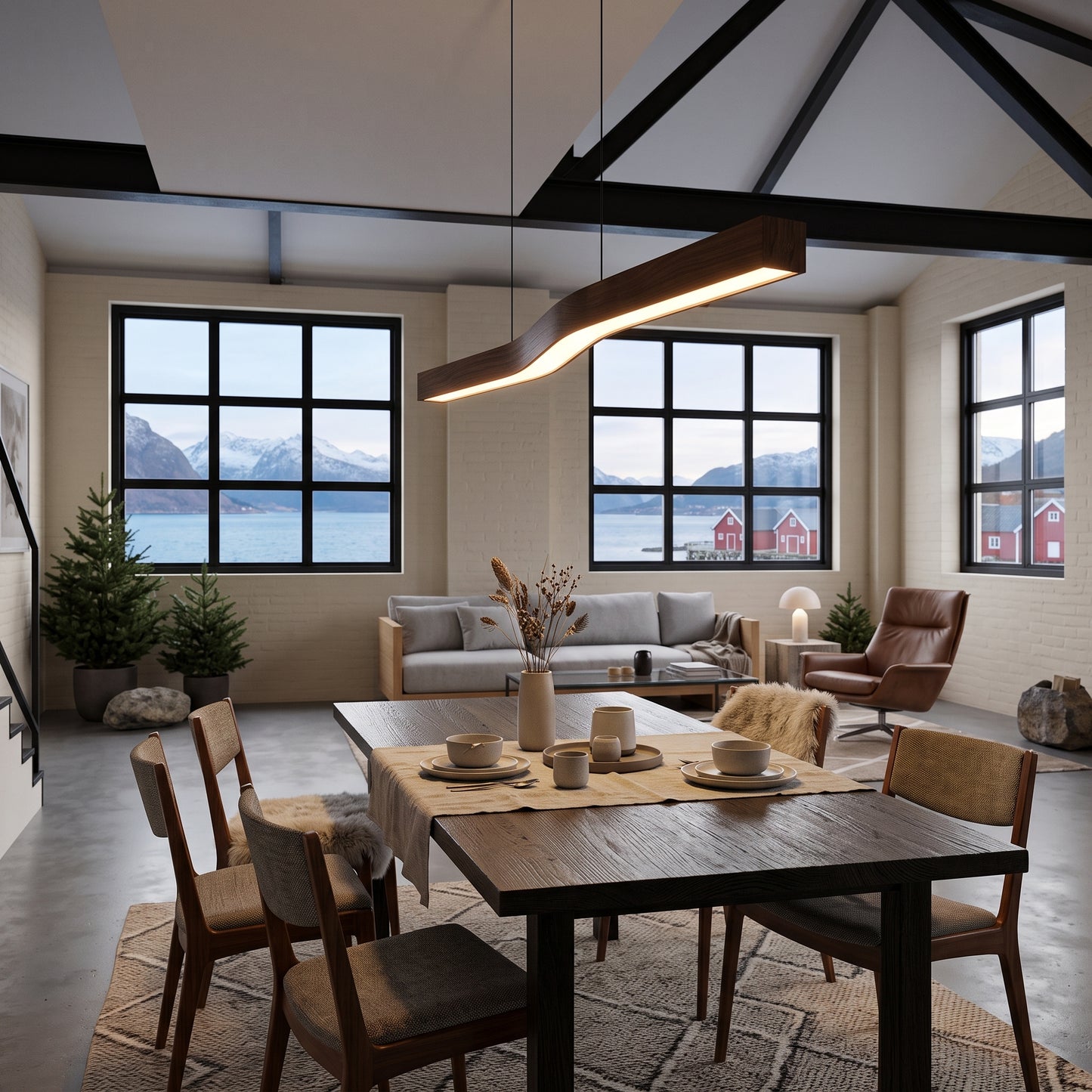 LED hengelampe Tromsø, sort, jern, lengde 120 cm