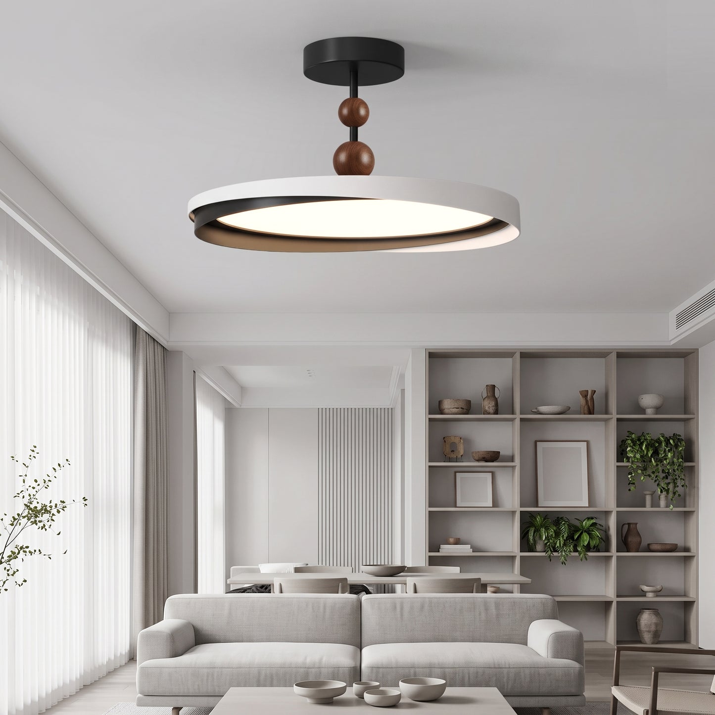 LED hengelampe Solnedgang, valnøttfarge, aluminium, dimbar, Ø 48 cm