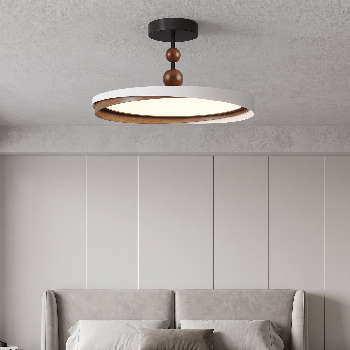 LED hengelampe Solnedgang, valnøttfarge, aluminium, dimbar, Ø 48 cm