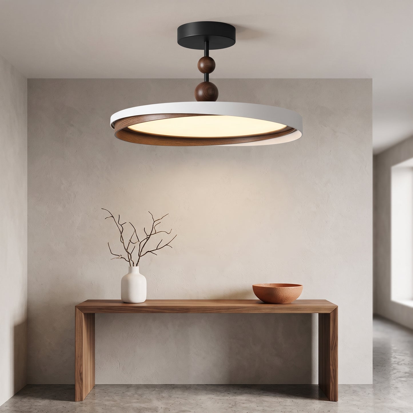 LED hengelampe Solnedgang, valnøttfarge, aluminium, dimbar, Ø 48 cm