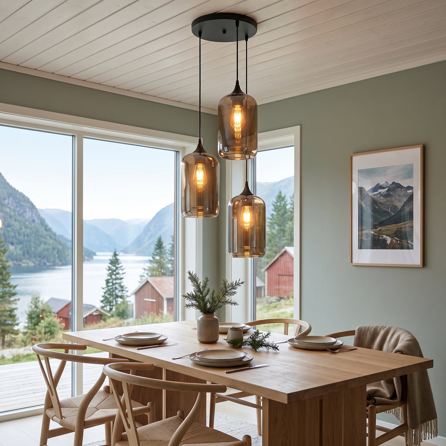 Lysekrone Nordlys, sort/gull, metall/akryl, 10 ringer, dimbar, 120 cm høy, E27