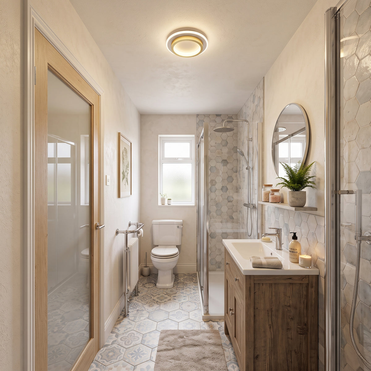 LED plafond Drammen, gull og hvit, jern og akryl, Ø 20 cm
