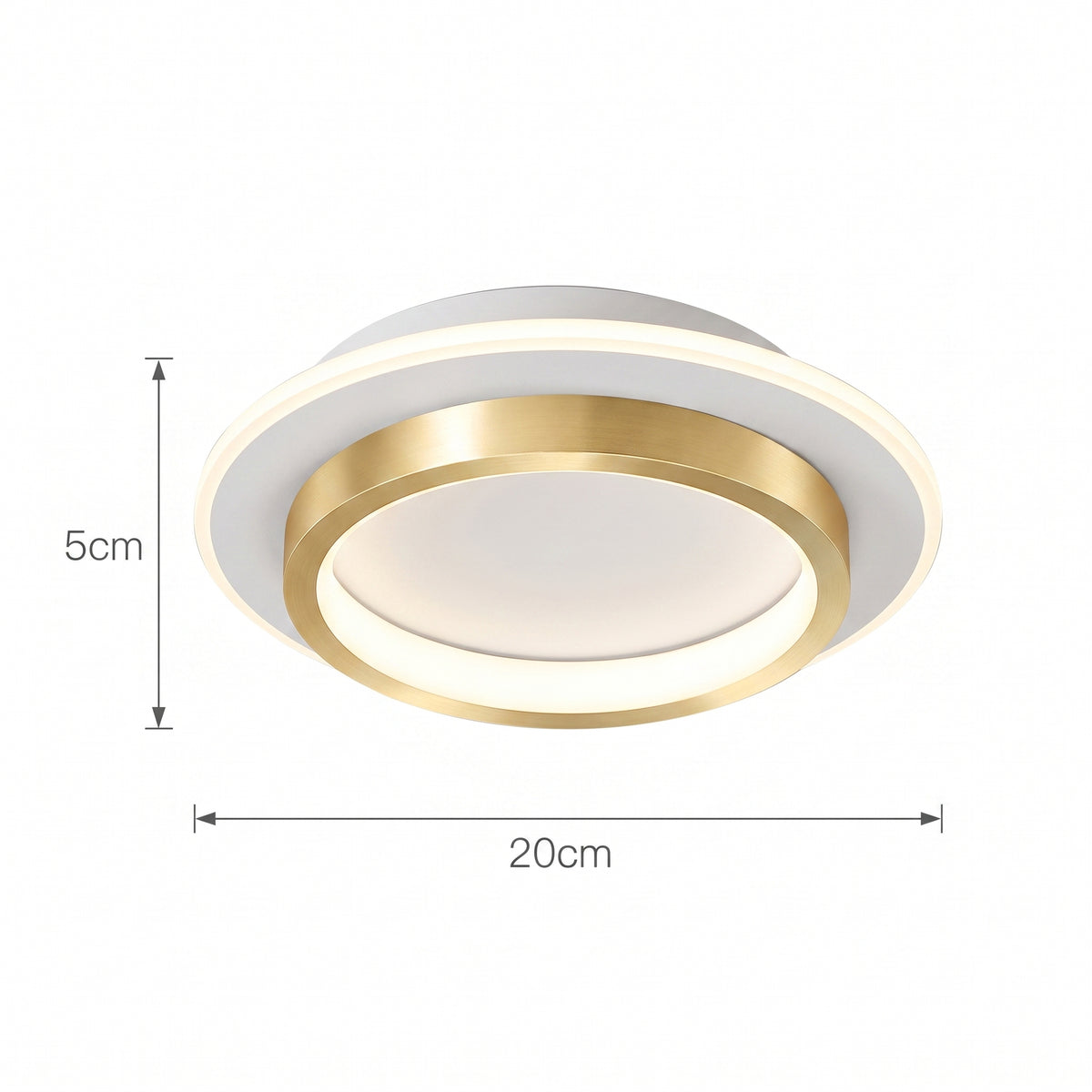 LED plafond Drammen, gull og hvit, jern og akryl, Ø 20 cm