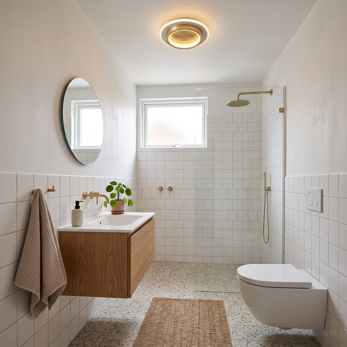 LED plafond Drammen, gull og hvit, jern og akryl, Ø 20 cm
