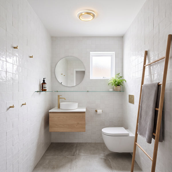 LED plafond Drammen, gull og hvit, jern og akryl, Ø 20 cm
