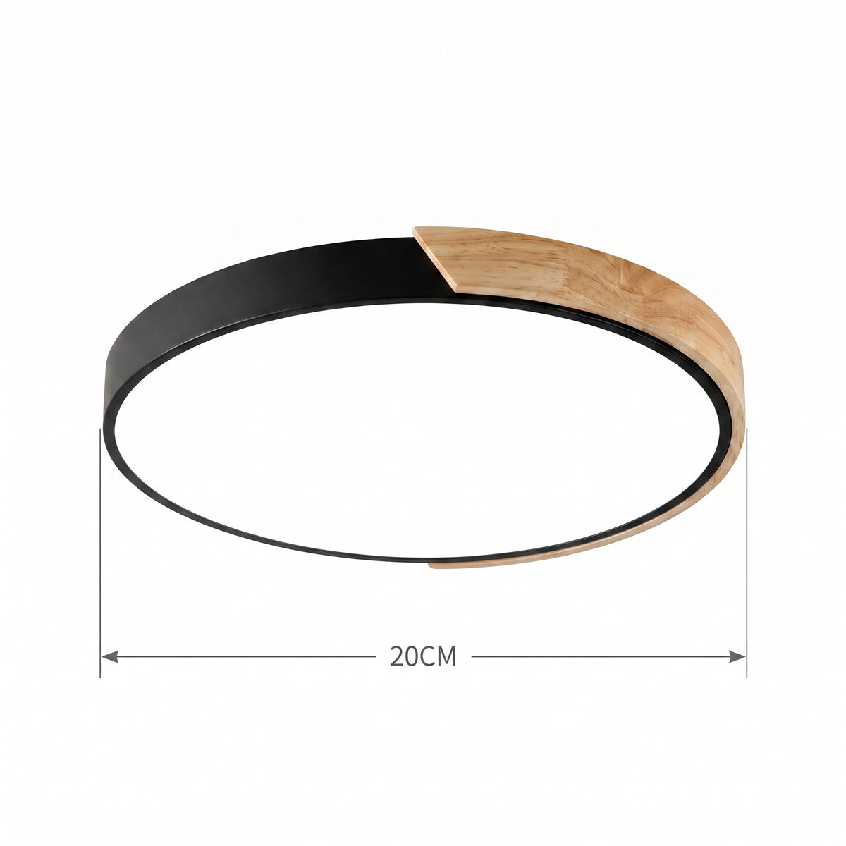 LED plafond Moss, sort og tre, metall og tre, dimbar, Ø 30 cm