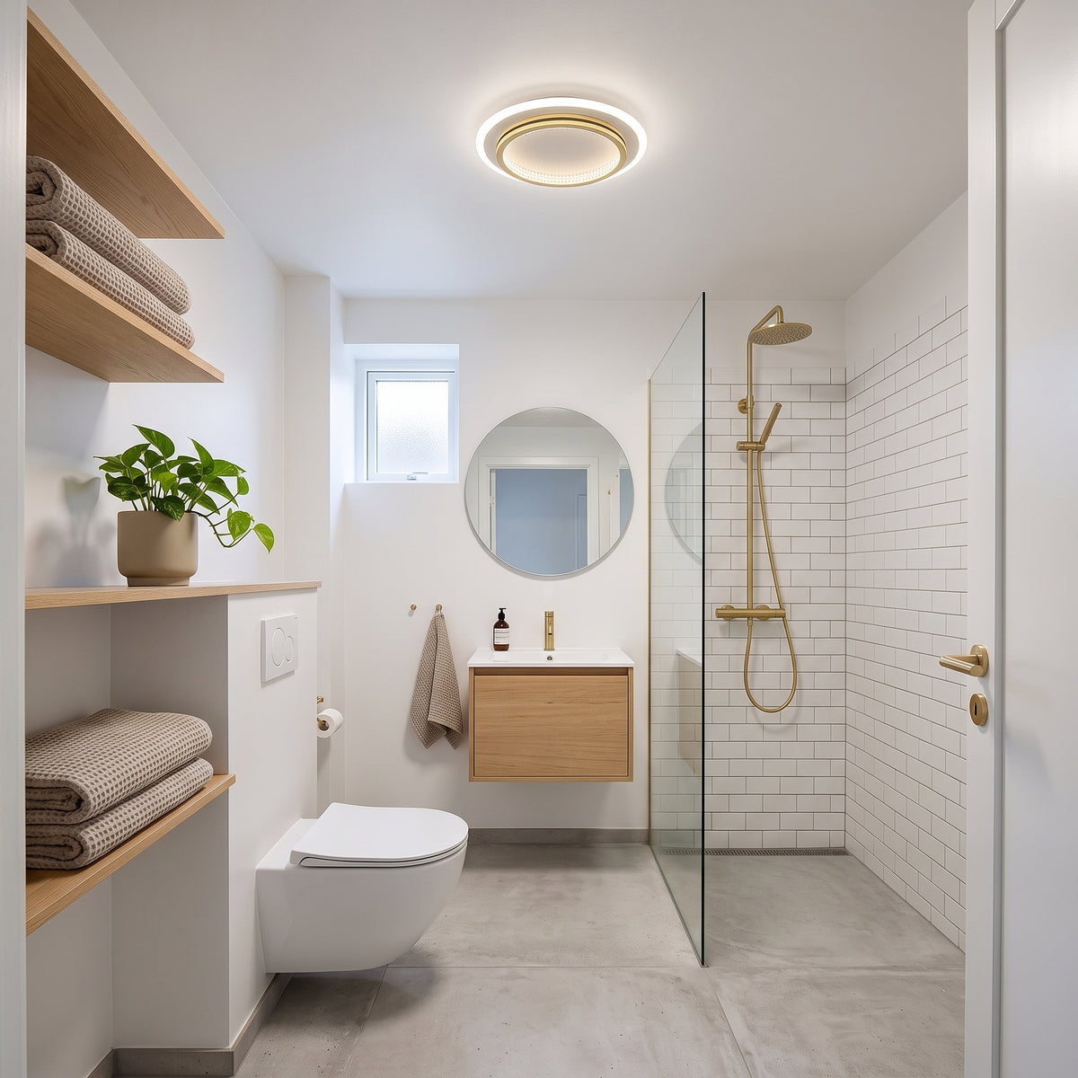 LED plafond Sandnes, gull, smijern og akryl, dimbar, Ø 25 cm