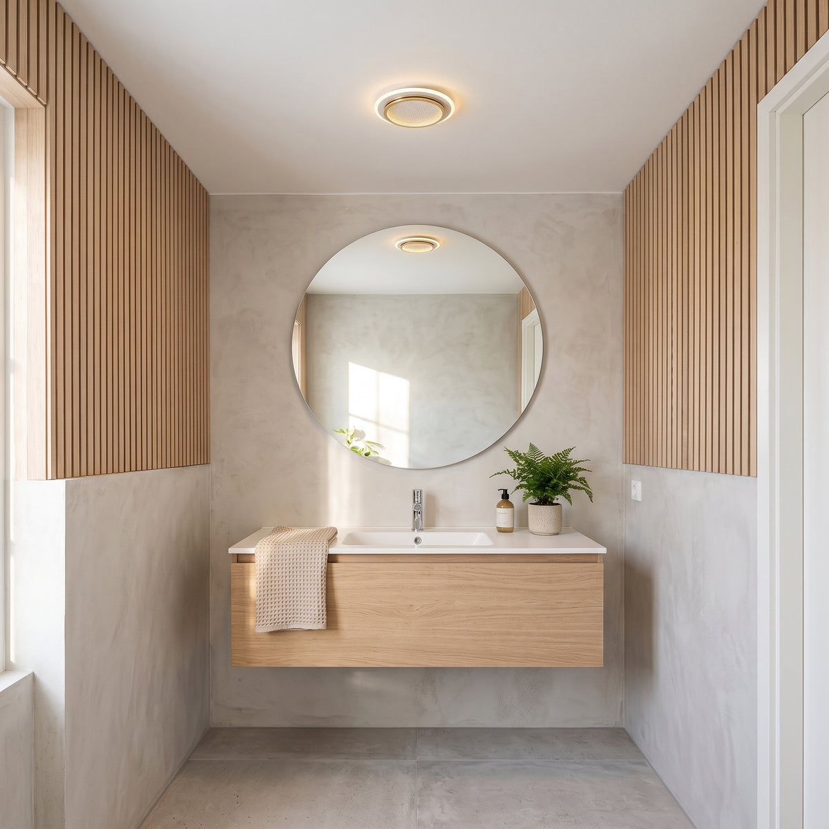 LED plafond Sandnes, gull, smijern og akryl, dimbar, Ø 25 cm