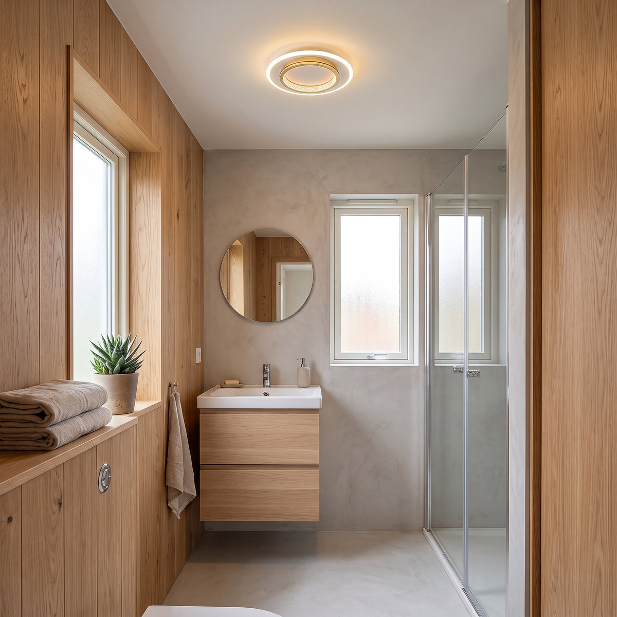 LED plafond Sandnes, gull, smijern og akryl, dimbar, Ø 25 cm