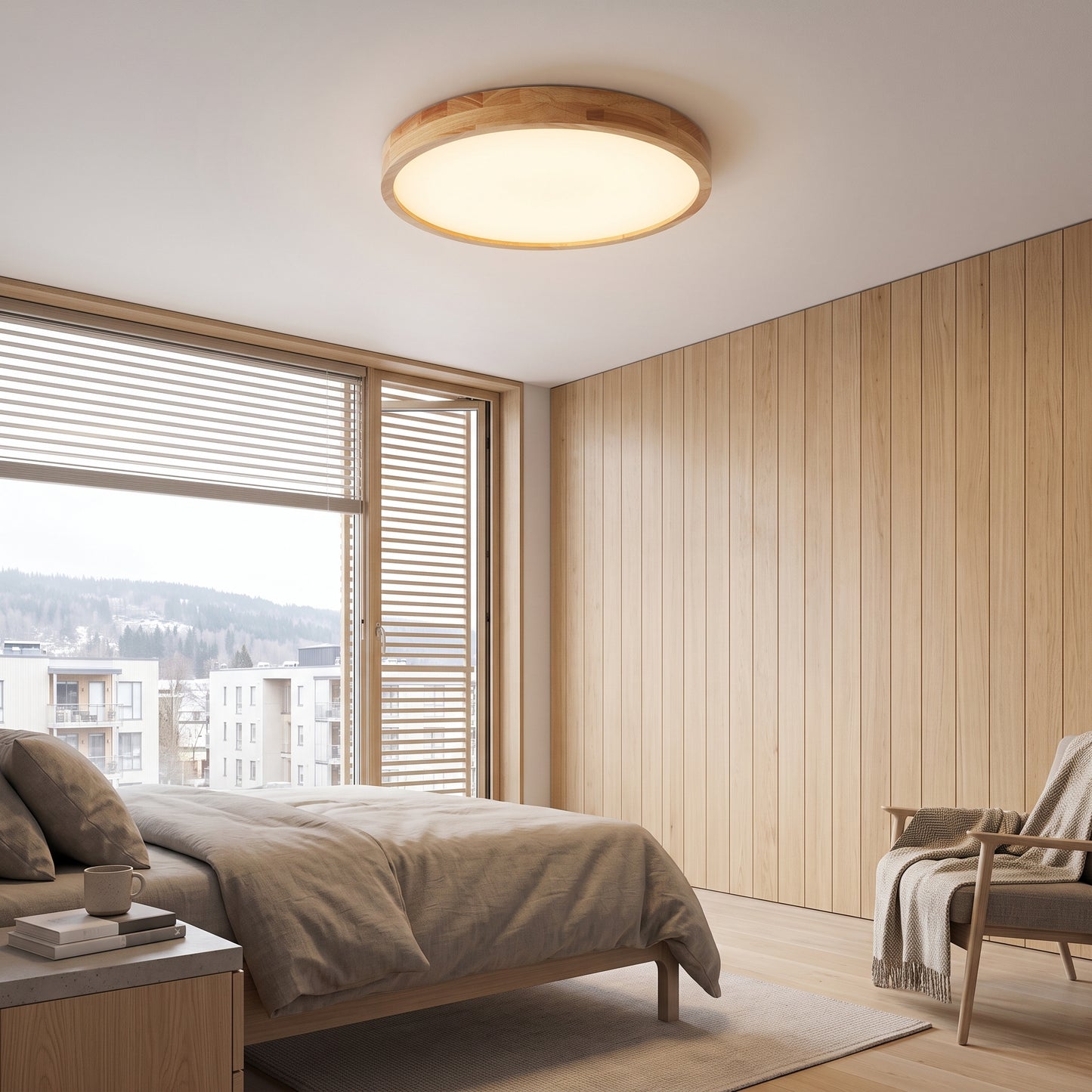 LED plafond Bjørk, naturlig, tre/jern, Ø 30/40 cm