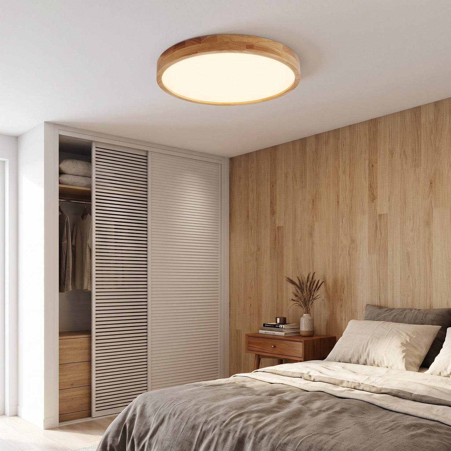 LED plafond Bjørk, naturlig, tre/jern, Ø 30/40 cm