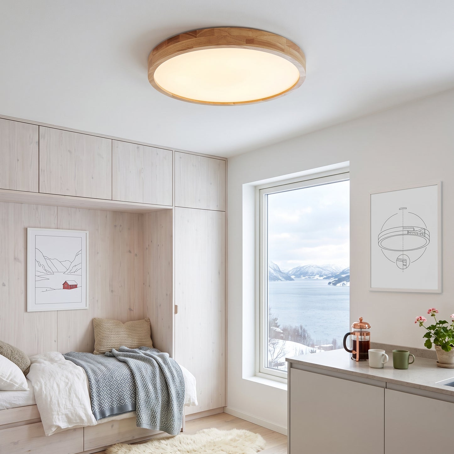 LED plafond Bjørk, naturlig, tre/jern, Ø 30/40 cm