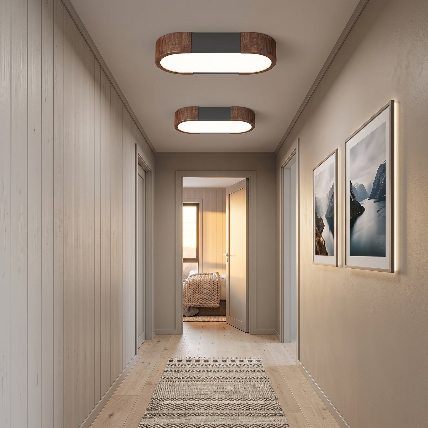 LED plafond Skog, valnøtt/hvit, jern, 30x14 cm