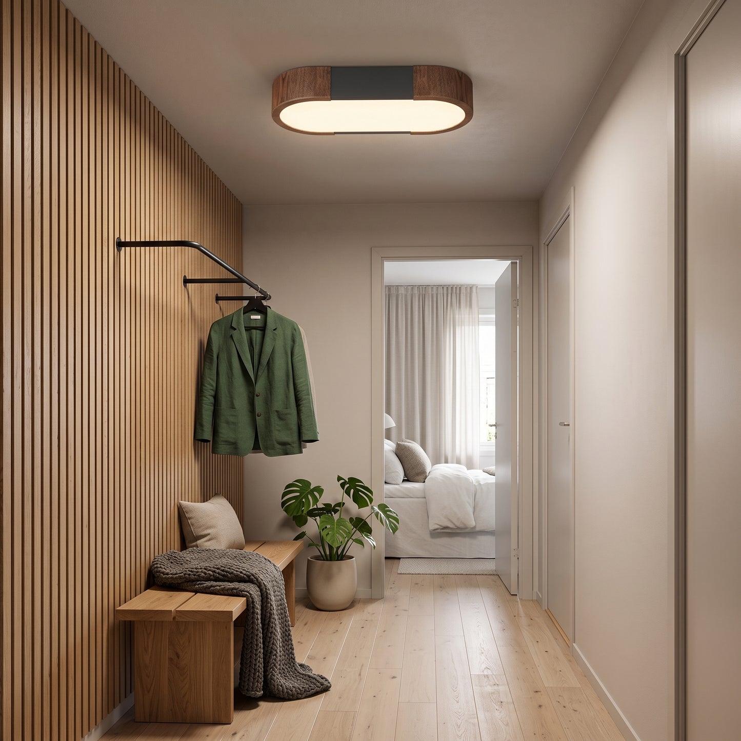 LED plafond Skog, valnøtt/hvit, jern, 30x14 cm