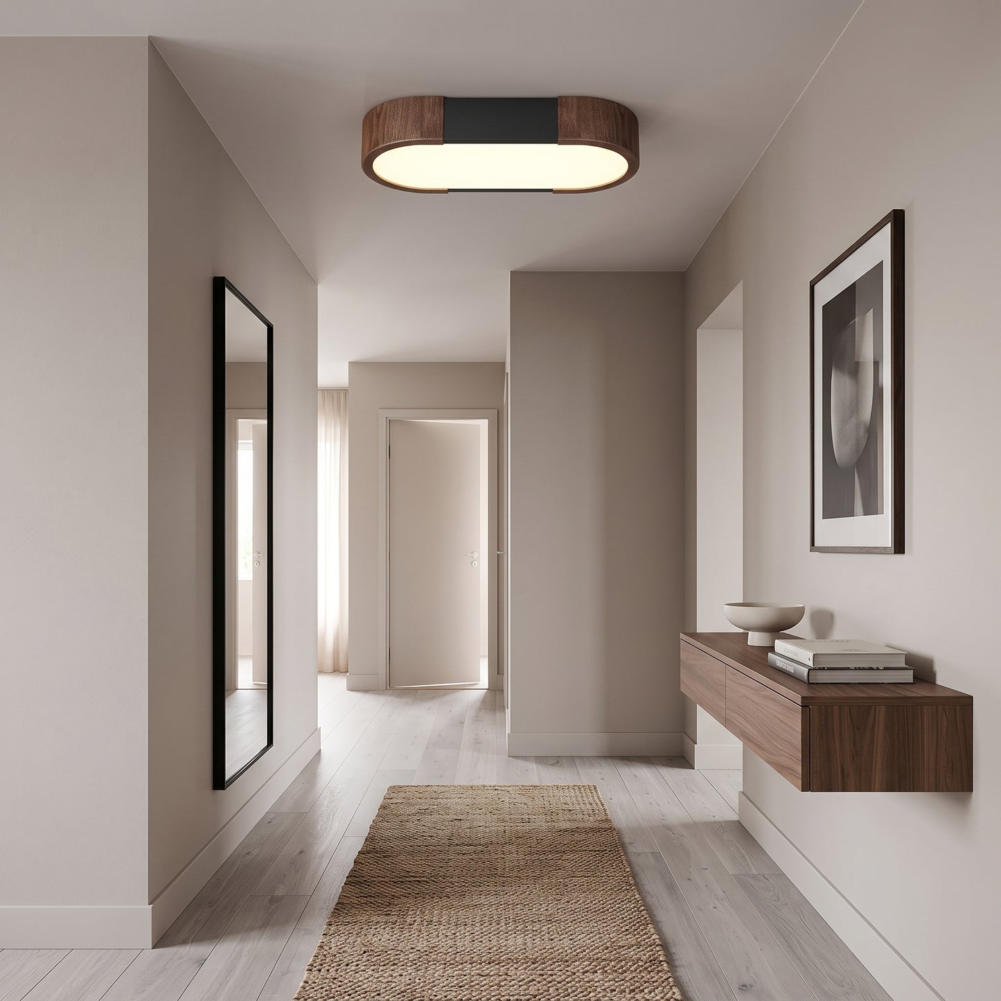 LED plafond Skog, valnøtt/hvit, jern, 30x14 cm