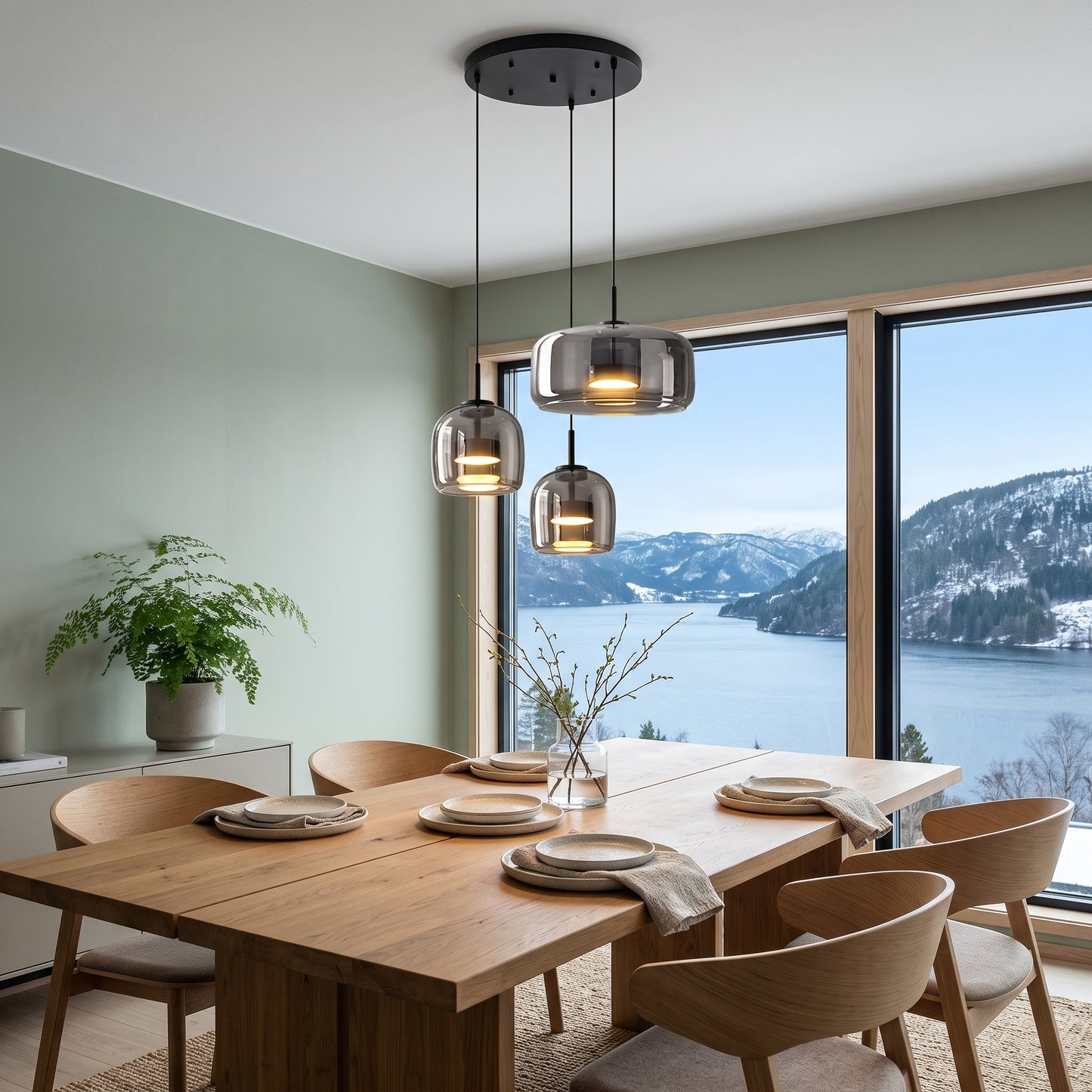 Pendellampe Odin, sort/tre, jern/tre, E27, Justerbar høyde