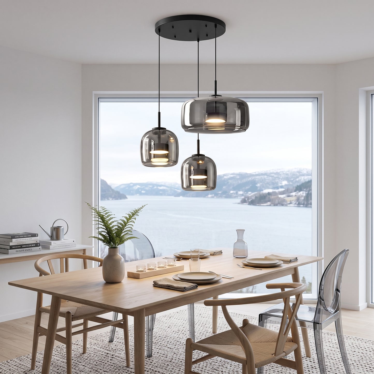 Pendellampe Odin, sort/tre, jern/tre, E27, Justerbar høyde
