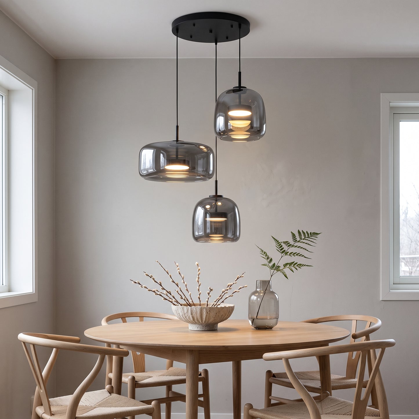 Pendellampe Odin, sort/tre, jern/tre, E27, Justerbar høyde