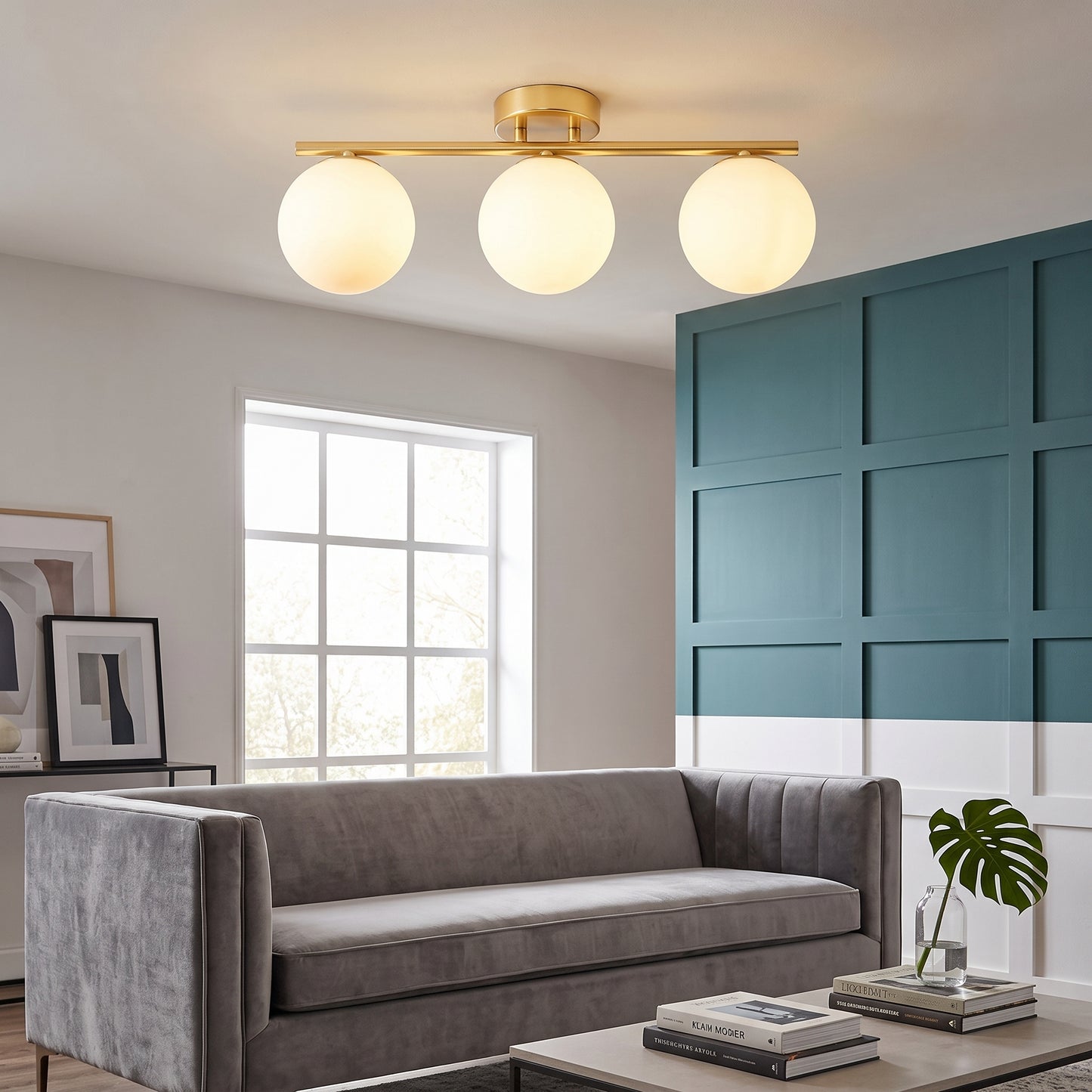Plafond Midnattssol, gull, glass/jern, G9, 46cm