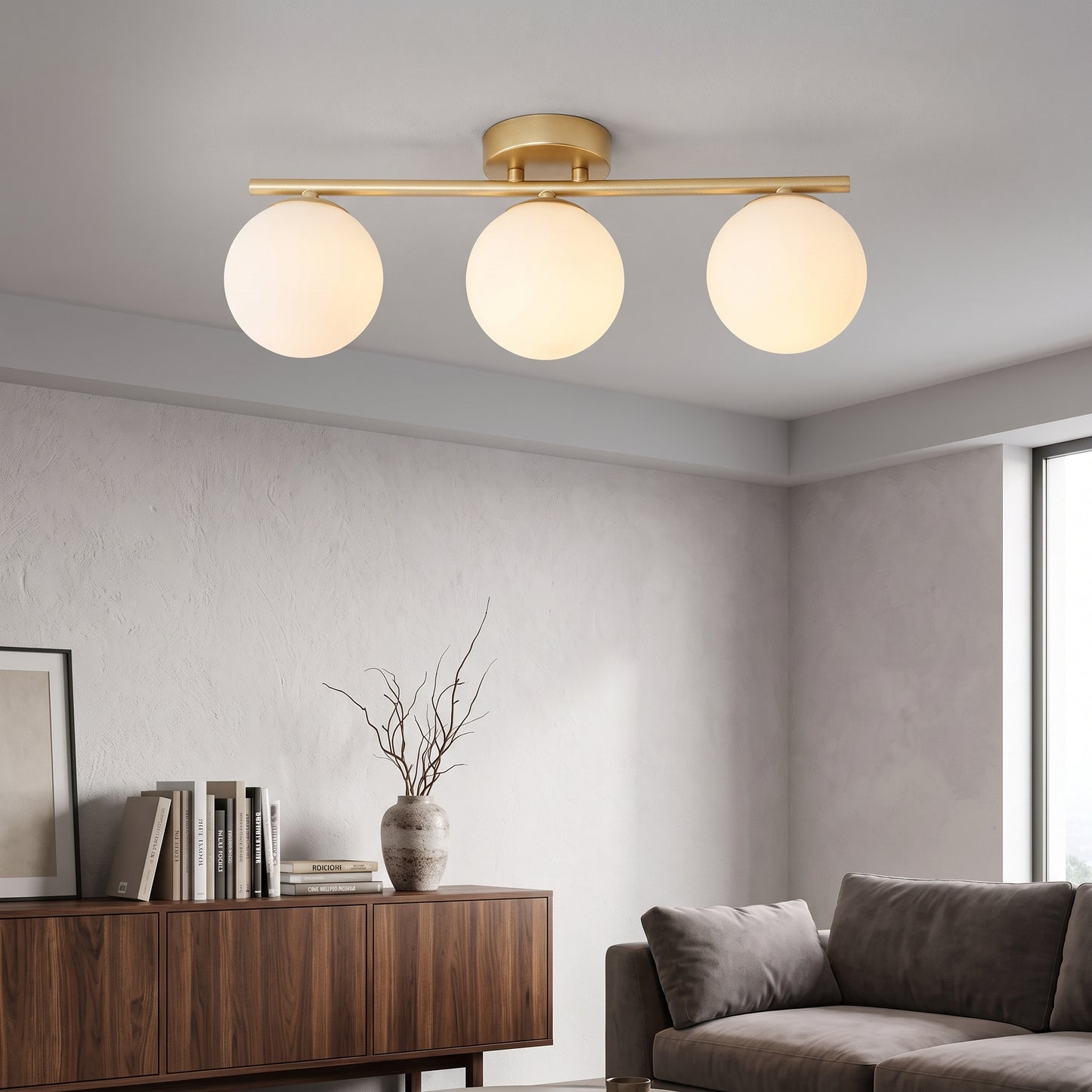 Plafond Midnattssol, gull, glass/jern, G9, 46cm