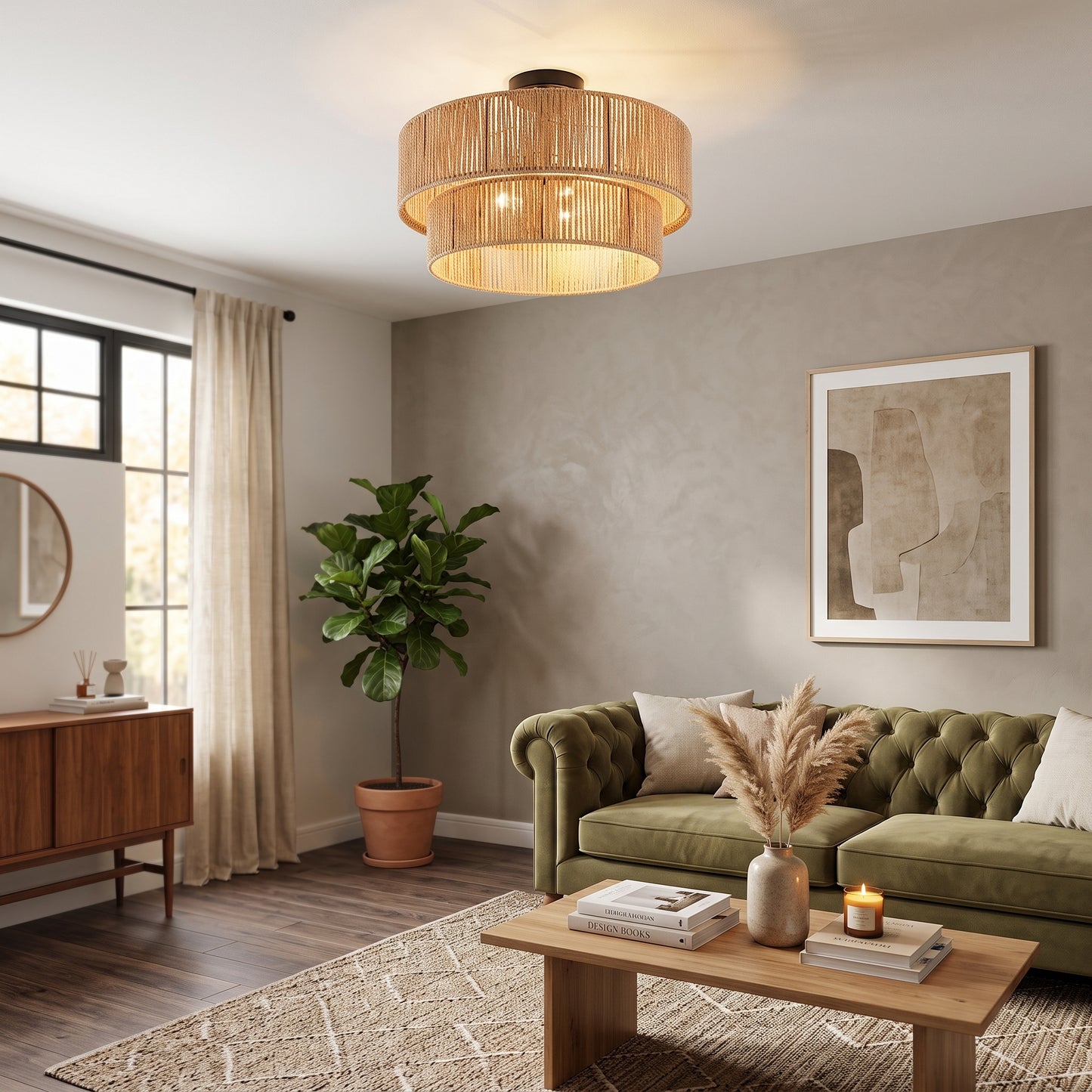 Plafond Elv, naturlig, tre, Ø 30 cm, E27