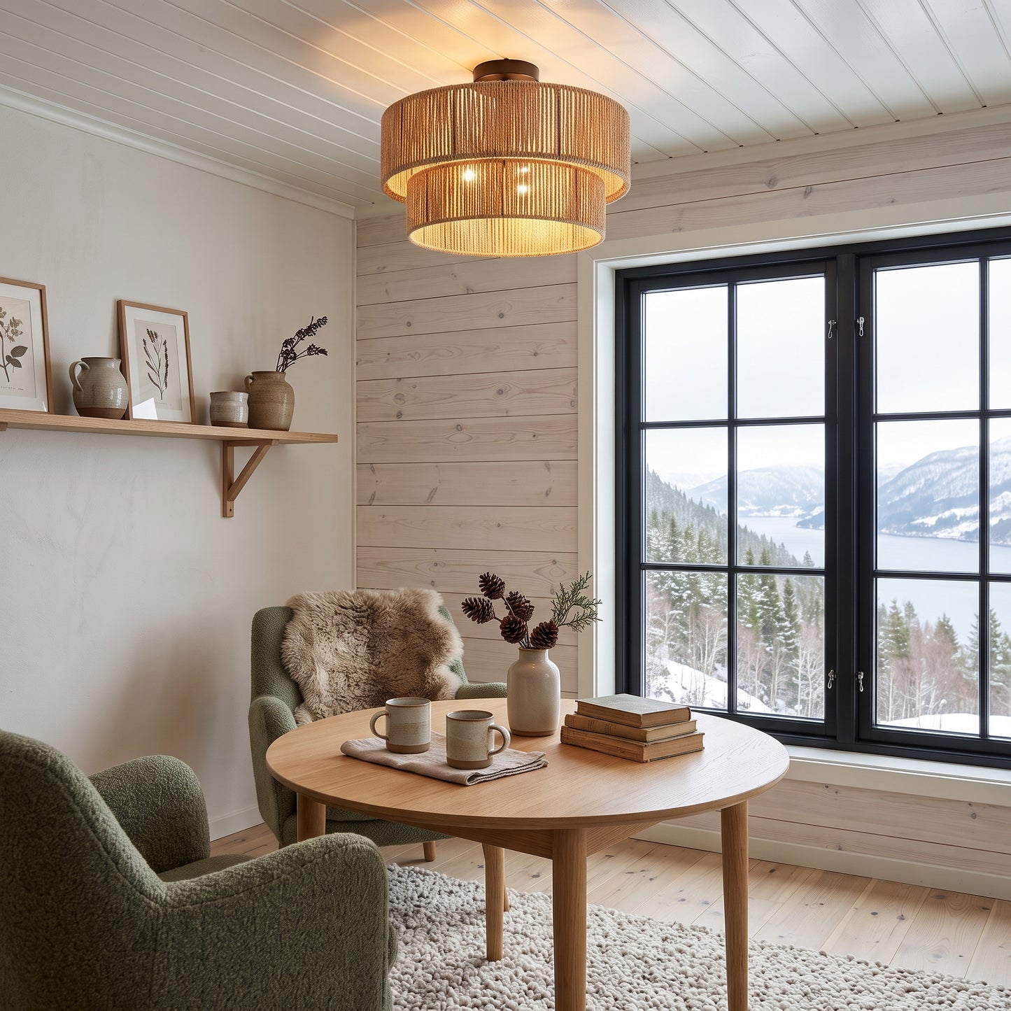Plafond Elv, naturlig, tre, Ø 30 cm, E27