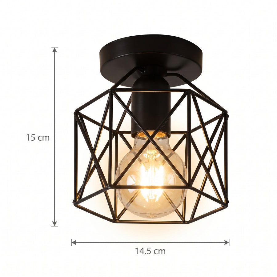 Dimensjoner Taklampe Hamar, sort, metallbur, E27, Ø 14,5 cm