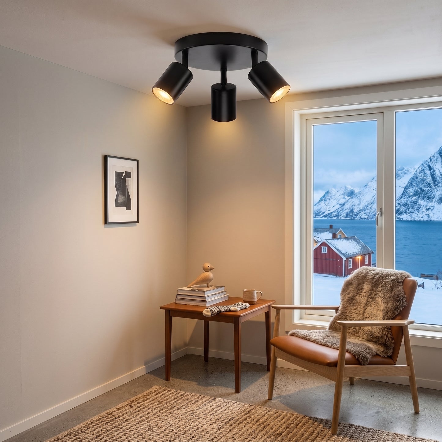 Takspot Bodø, sort, aluminium, rund, 3 spotlights, GU10, Ø 30 cm