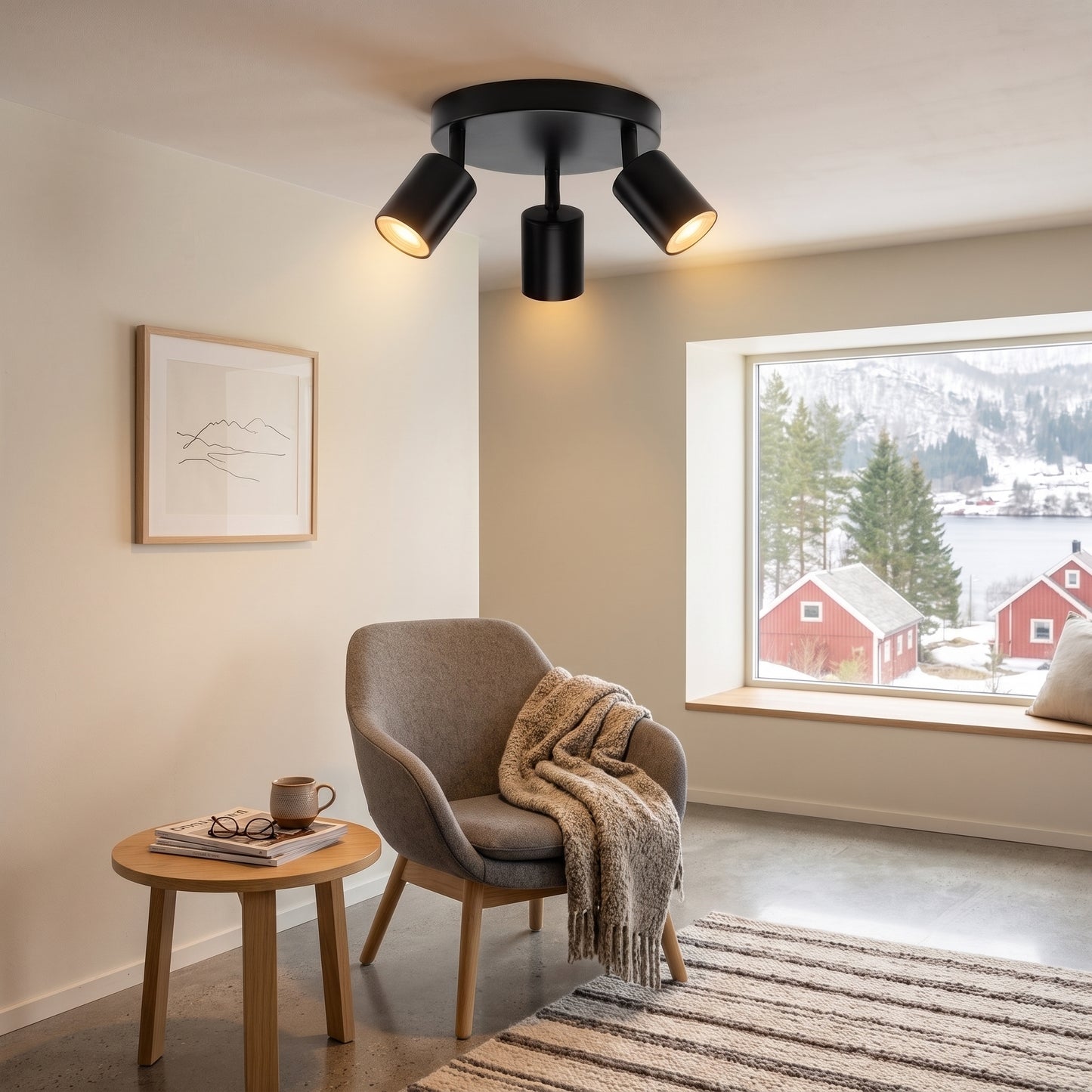 Takspot Bodø, sort, aluminium, rund, 3 spotlights, GU10, Ø 30 cm