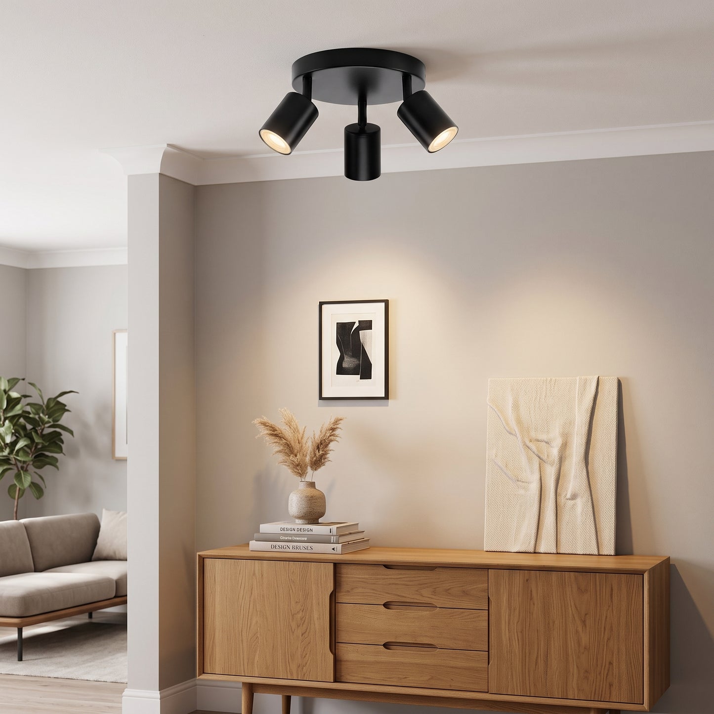 Takspot Bodø, sort, aluminium, rund, 3 spotlights, GU10, Ø 30 cm