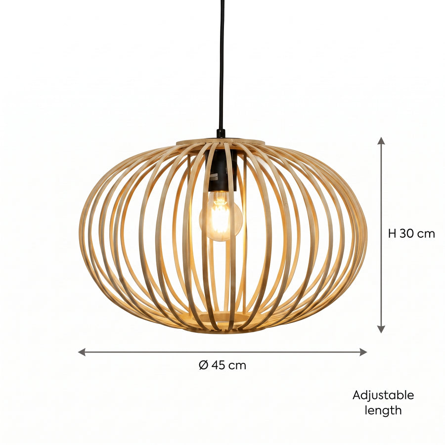 Dimensjoner Hengelampe Ålesund, naturlig, bambus, oval Ø 45 cm, E27