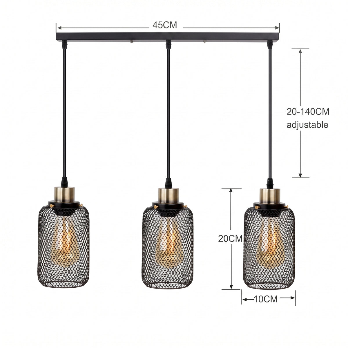 Hengelampe Halden, sort, metall, E27, lengde 45 cm, justerbar høyde