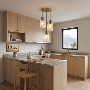 Hengelampe Kongsberg, gull, aluminium og krystall, 3 lyskilder, E27, justerbar høyde