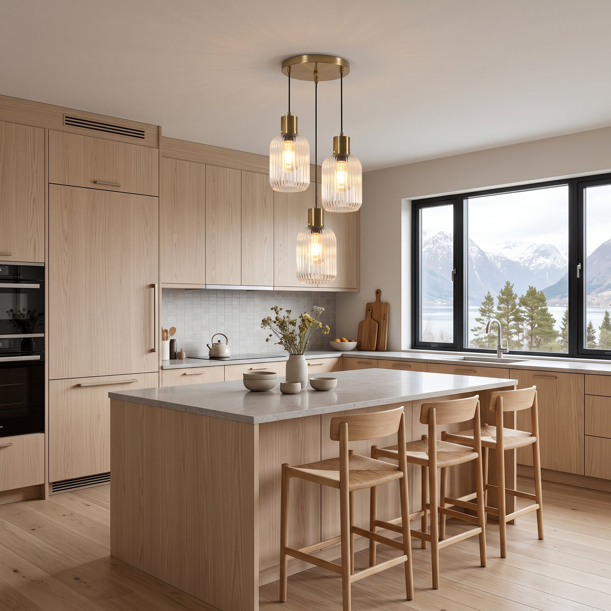 Hengelampe Kongsberg, gull, aluminium og krystall, 3 lyskilder, E27, justerbar høyde